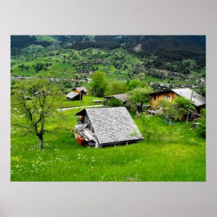 Póster Chalés em vale alpino, na Suiça