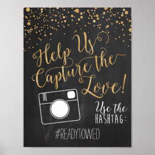Póster Chalk and Glitter Wedding Hash Tag Sign