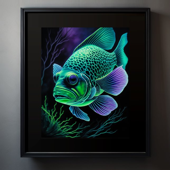 Poster Chalk Drake of Fish on Black Green (Criador carregado)