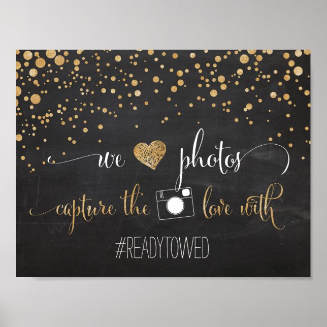 Poster Chalk e Sinal de Hash de Casamento com Glitter (Frente)
