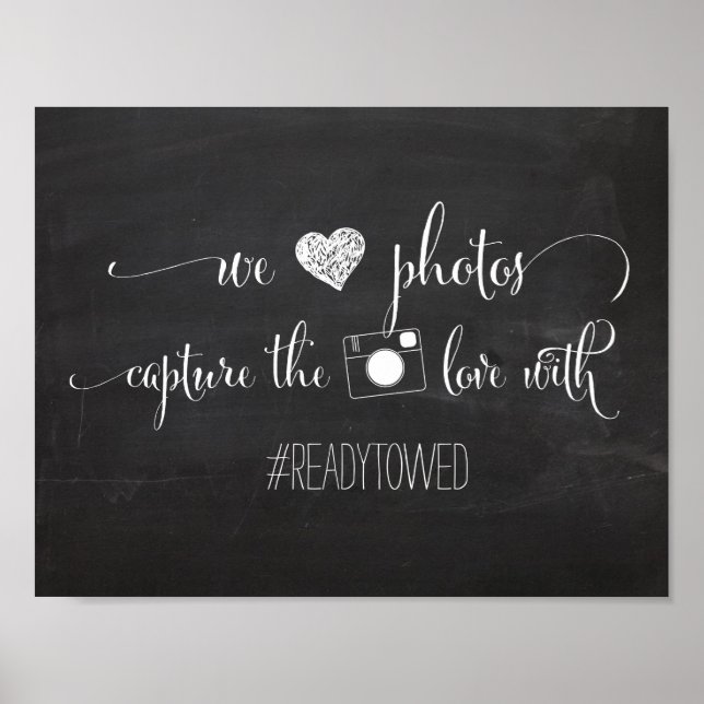 Póster Chalk e Sinal de Hash de Casamento com Glitter (Frente)