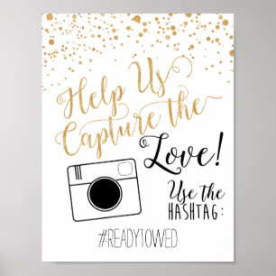 Poster Chalk e Sinal de Hash de Casamento com Glitter