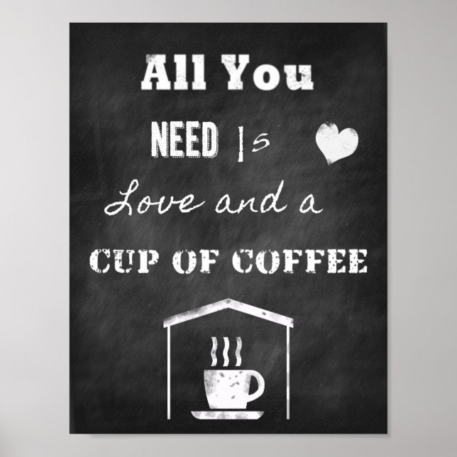 Póster Chalk Inspirational Cote sobre amor e café (Frente)