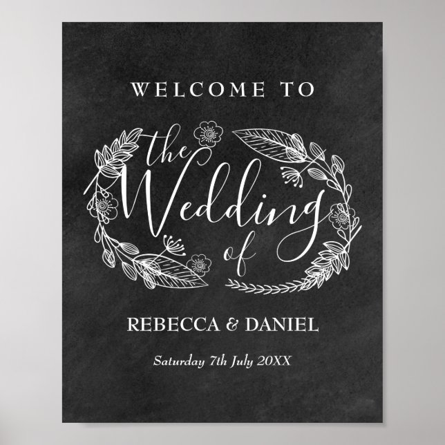 Poster Chalkboad Floral Garland Bem-Vindo (Frente)