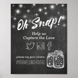 Poster Chalkboard de Luzes de Jar Mason Hashtag do Snap C