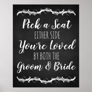 Poster Chalkboard Escolha um assento, sinal de casamento 