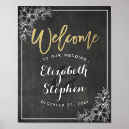Poster Chalkboard Floral Wedding Recepção Sinal de Boas-v
