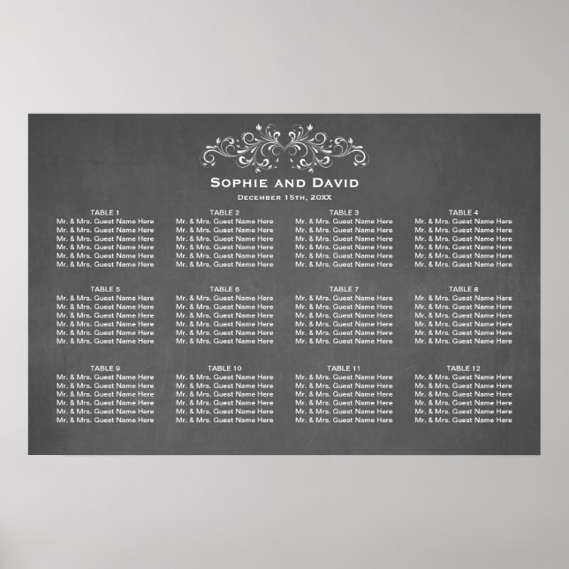 Póster Chalkboard Flourish e Swirl Seating Chart (Frente)