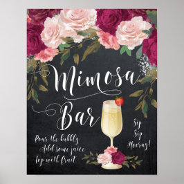 Poster Chalkboard Mimosa Bar Sinal burgundy floral