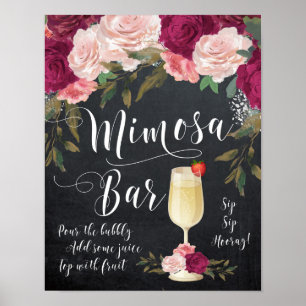 Poster Chalkboard Mimosa Bar Sinal burgundy floral