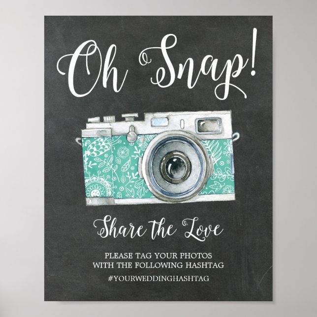 Póster Chalkboard Oh Snap Camera Hashtag Sinal de Casamen (Frente)