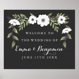Poster Chalkboard Painted Anemones Weding Sign