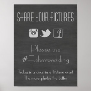 Poster Chalkboard Social Media Wedding Photo Hashtag Sign