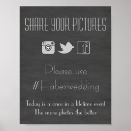 Poster Chalkboard Social Media Weding Hashtag Sinal de Fo