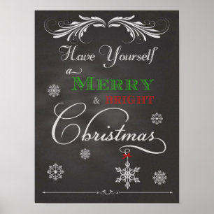 Póster Chalkboard: Tenha uma Feliz e um Natal brilhante