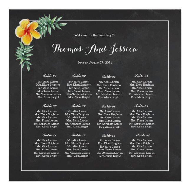 Póster Chalkboard Wedding Seating Chart Poster (Frente)