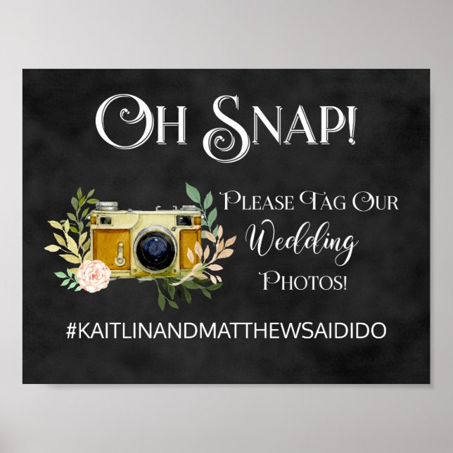 Poster Chalkboard Wedding Sign Fotos Hashtag (Frente)