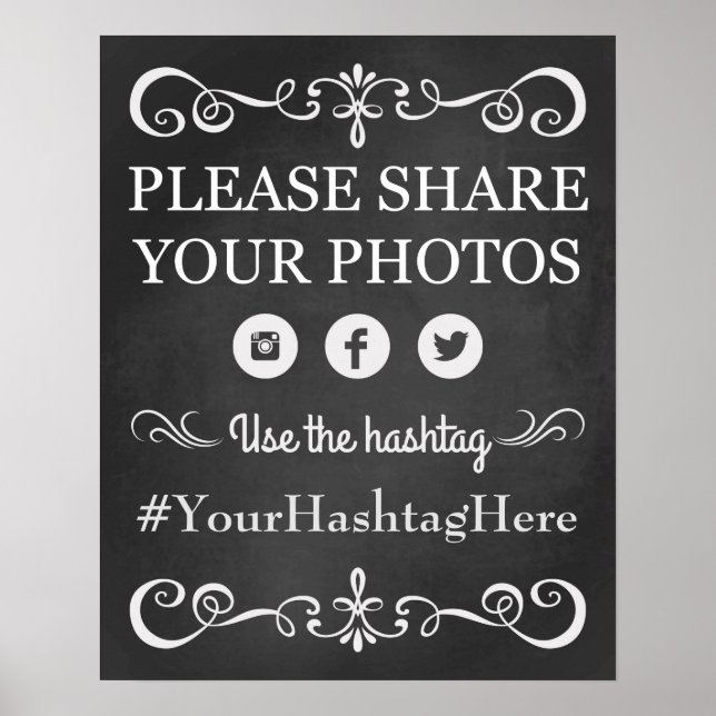 Póster Chalkboard Wedding Social Media Sinal Hashtag (Frente)