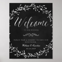 Póster Chalkboard Wreath Weding Sinal Guestbook