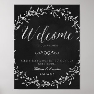 Póster Chalkboard Wreath Weding Sinal Guestbook