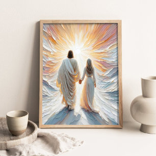 Poster Chamando Fé, Arte Cristã, Jesus Caminhando Com