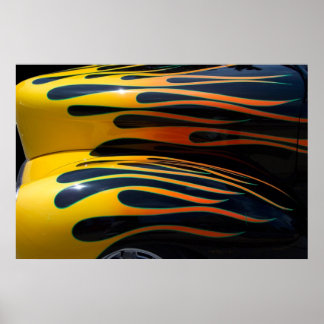 Póster Chamas de Carro Clássico Amarelo