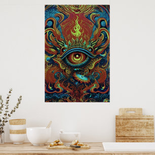 Poster Chamas Visionárias Olho Espiritual Arte Psicodélic