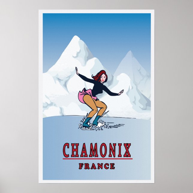 Poster Chamonix, França, Ski (Frente)
