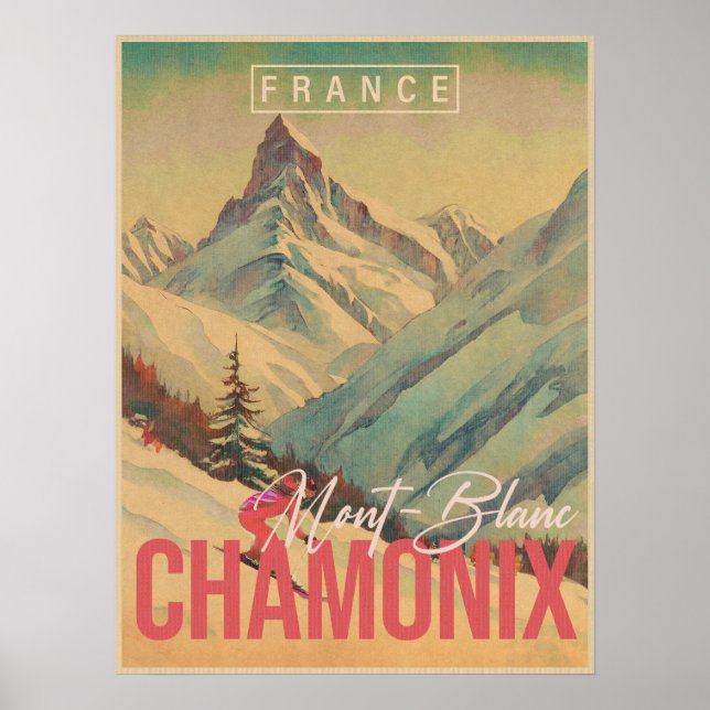 Poster Chamonix France Vintage Mont Blanc 1950 (Frente)
