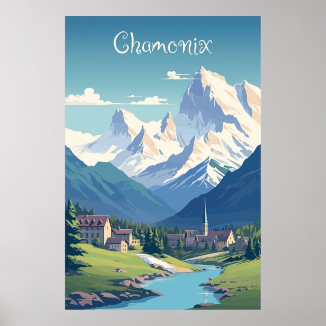 Poster Chamonix, Mont Blan, Ski (Frente)