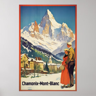 Poster Chamonix, Mont Blan, Vintage Ski