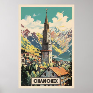 Poster Chamonix, Mont Blan, Vintage Ski