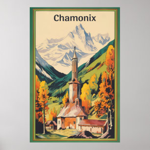 Poster Chamonix, Mont Blan, Vintage Ski