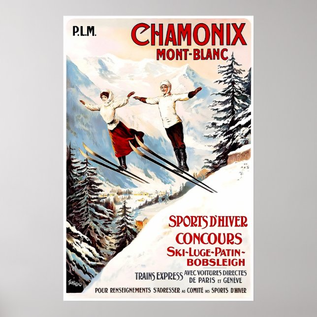 Poster Chamonix Mont-Blanc 1910 CARTAZ IMPRESSO A5-A1 Fra (Frente)