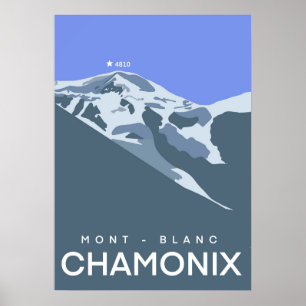 Poster Chamonix, Mont-Blanc, desenhado digitalmente, souv