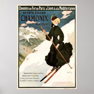 Poster CHAMONIX Mont Blanc Ski Snow Winter Sports França