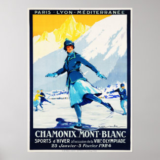 Poster CHAMONIX Mont Blanc Sports D' Hiver Suiça