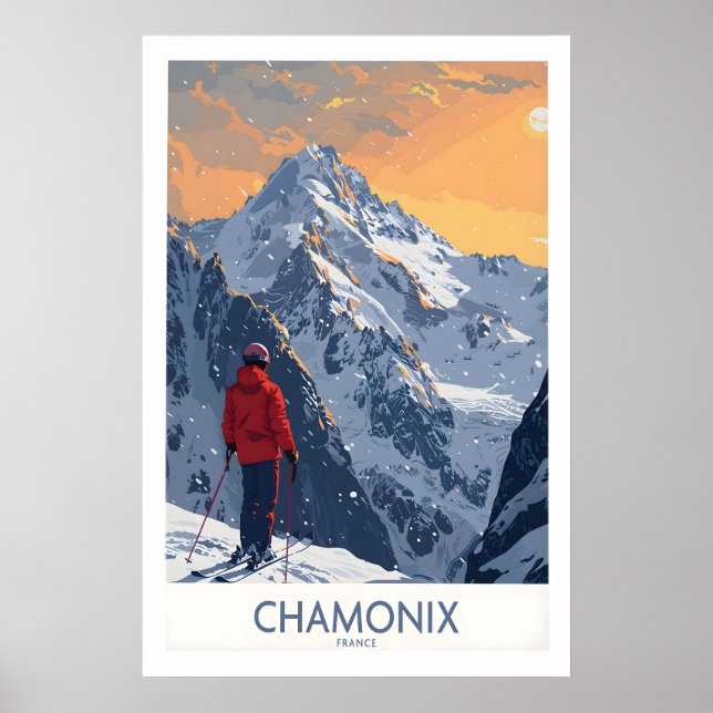 Poster Chamonix Ski Print - France 1 (Frente)