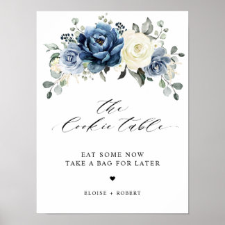 Poster Champagne Azul Empoeirado Marfim Floral A Mesa de