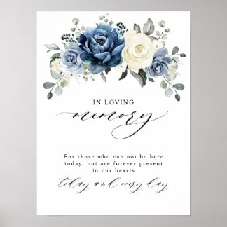 Poster Champagne Azul Poeirento Marfim Floral em memória