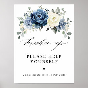 Poster Champagne Azul Poeirento Marfim Floral Renove