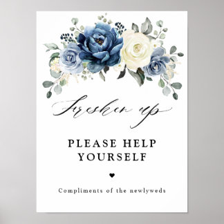 Poster Champagne Azul Poeirento Marfim Floral Renove