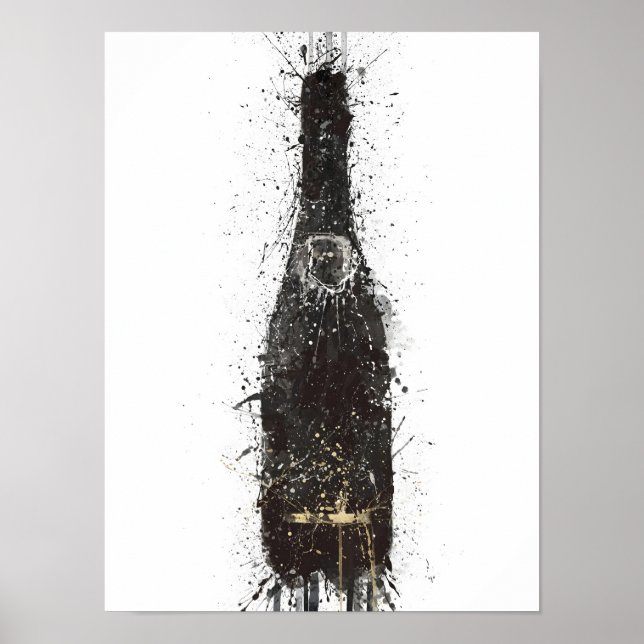 Poster Champagne Bottle Wall Art Print 'Black Fizz' (Frente)