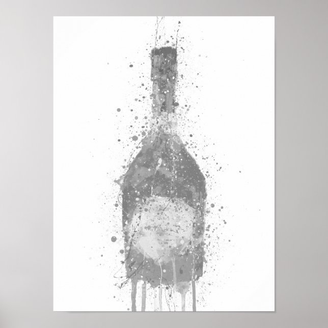 Poster Champagne Bottle Wall Art Print 'Rosy' Grey (Frente)