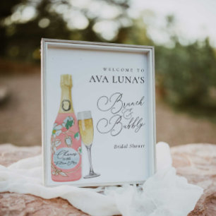 Poster Champagne Brunch e Chá de panela Borracha Bem-vind