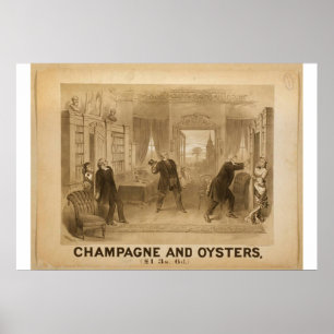 Póster Champagne e teatro retro das ostras