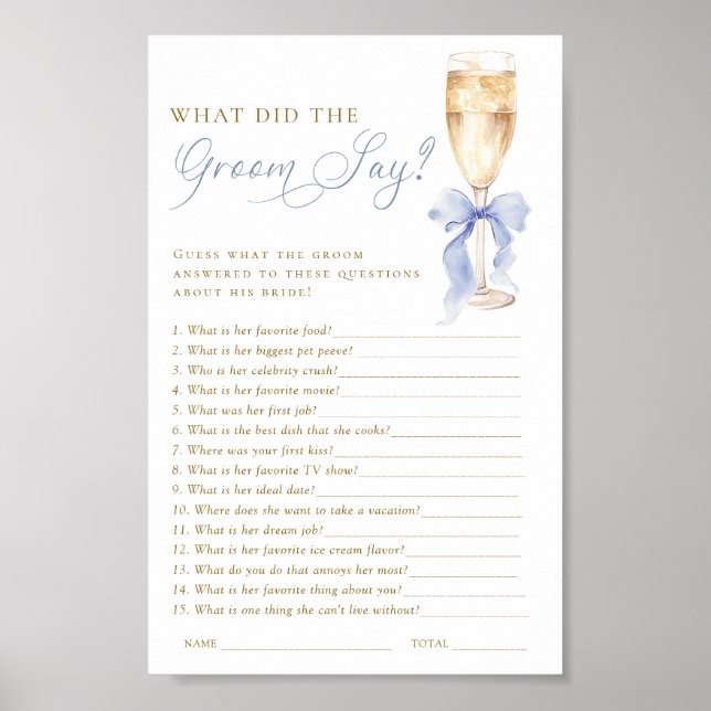 Poster Champagne What Did the Groom Say Game Digital (Frente)