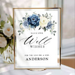 Poster Champanhe Azul Dusty Ivory Floral Bem Desejos<br><div class="desc">O chá de panela floral azul empoeirado / casamento deseja o novo Sr. e Sra. apresentando um buquê elegante de azul marinho, azul real, branco, ouro, marfim de champanhe, rosa de cor escamosa, botões de flores ranúculus e folhas de eucalipto verde sábio e buquê de cor d'água elegante. Entre em...</div>