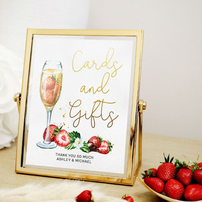 Poster Champanhe e Morangos - Sinal de Mesa Chá de panela (Cards and Gifts sign from my Strawberries and Champagne bridal shower collection)