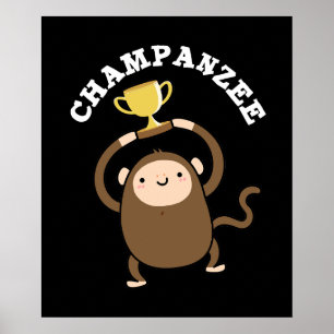 Poster Champanzee Funny Champion Chimpanzee Pun Dark BG